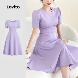 Lovito Vestido Casual liso plissado para mulheres L131ED085
