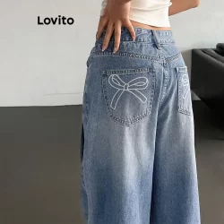 Lovito Jeans casual com bolso borboleta e zíper para mulheres L108ED394