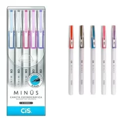 Kit Caneta colorida Esferográfica Cis Minus 5 Unidades Macia