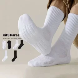 Kit 3 pares  Meias Masculinas , terry Espesso , De Basquete Pretas E Brancas Absorventes De Suor , Modernas
