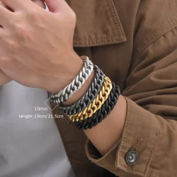 Pulseira De Corrente Cubana Vnox 10mm Miami Para Homens , Aço Inoxidável Com Fivela De Cinto Polida , Presentes De Joias
