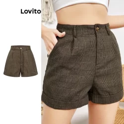 Lovito Shorts Casuais Xadrez Com Bolso Curto Para Mulheres L108ED670