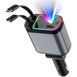 Carregador De Carro Com Luz Das Estrelas , Adaptador De USB C De 66 W , Retrátil 4 Em 1