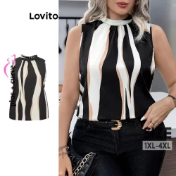Lovito Blusa básica listrada elegante plus size curva para mulheres LBL15256