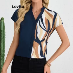 Lovito Blusa casual com padrão geométrico para mulheres LBL19021