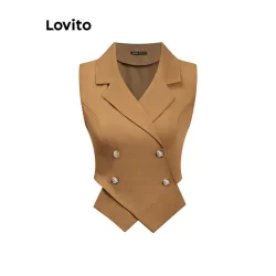 Lovito Regata Casual Com Botões Lisos Para Mulheres L97AD018