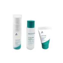 aestura a-cica365 calming hydro toner 25ml, blemish calming serum 5ml, calming cream 10ml